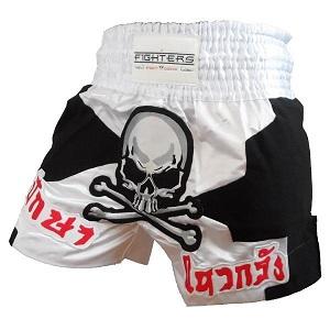 FIGHTERS - Muay Thai Shorts / Skull / White-Black / Large
