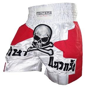FIGHTERS - Pantalones Muay Thai / Skull / Blanco-Rojo / Small
