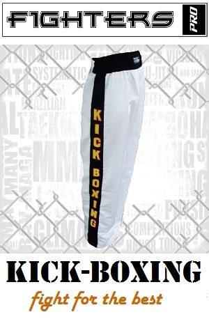 FIGHT-FIT - Pantalon de Kick-boxing / Satiné / Blanc / Medium