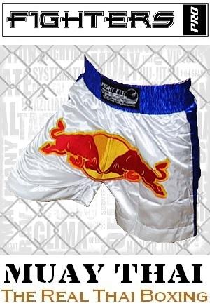 FIGHTERS - Pantalones Muay Thai / Bulls  / Blanco-Azul / XS
