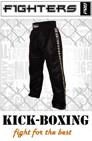 FIGHT-FIT - Pantaloni da Kickboxing / Raso / Nero / Small