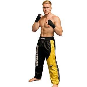 FIGHTERS - Kick-Boxing Hosen / Satin / Schwarz-Gelb / Large