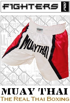 FIGHTERS - Pantaloncini Muay Thai / Bianco-Rosso / XXL