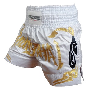 FIGHTERS - Pantalones Muay Thai / Blanco-Oro / Medium