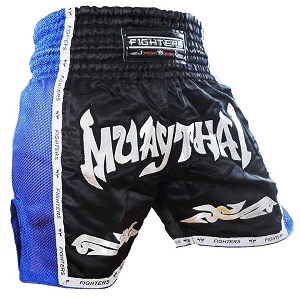 FIGHTERS - Shorts de boxe thai / Elite Muay Thai / Noir-Bleu / Large