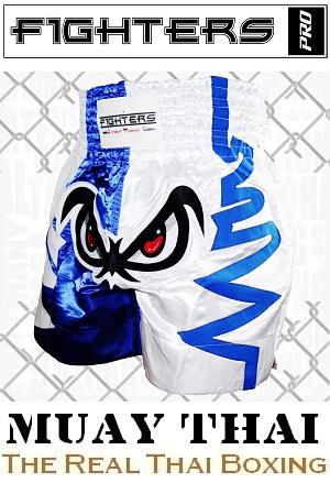 FIGHTERS - Muay Thai Shorts / No Fear / White-Blue / Small